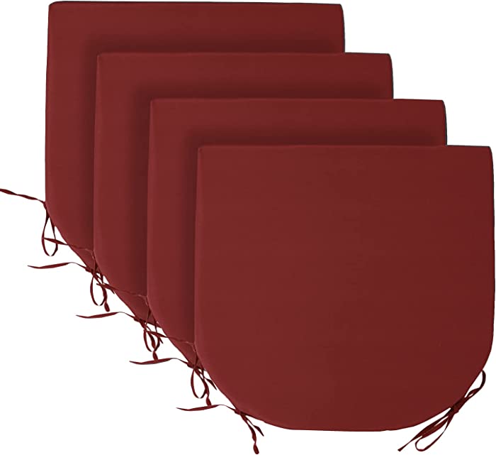 Basic Beyond Indoor/Outdoor Chair Cushions Set of 4, Waterproof Patio Furniture Cushions - Round Corner Seat Cushions for Patio Furniture with Ties, 17"x16"x2", Burgundy