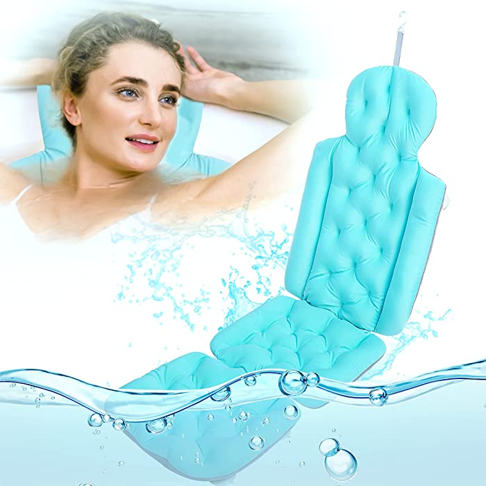 Full Body Bath Pillow, 2.4" Extra Thick Bath Pillows for Tub Headrest Neck and Back Support with Non-slip Suction Cups, Soft Bathtub Cushion Women Men Adults Hot Tub Spa