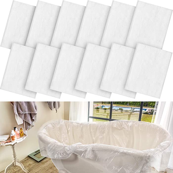 12 Pieces Disposable Bathtub Cover Liner 90.5 x 47 Inch Large Bathtub Bag Film for Traveling Salon Household Hotel Bath Tubs Bathing