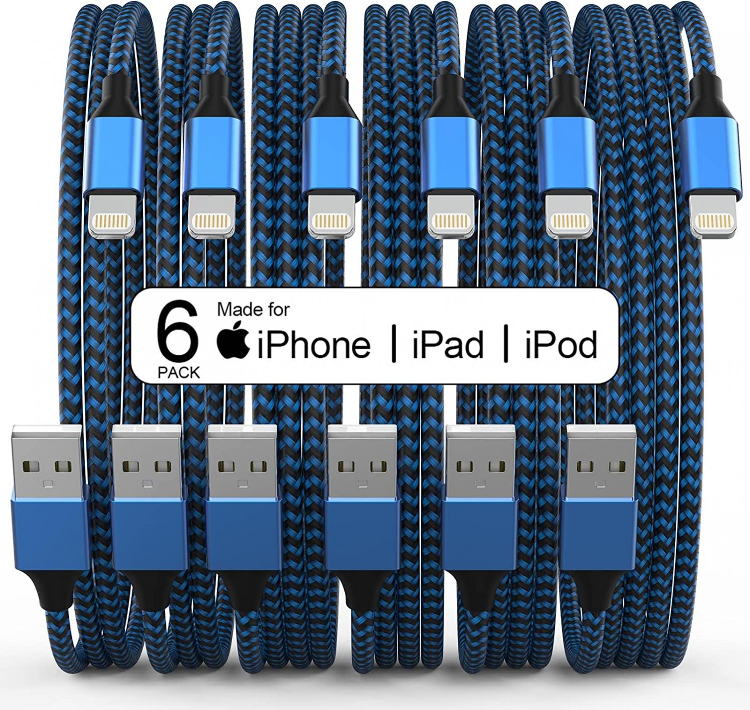 6Pack(3/3/6/6/6/10 FT)[Apple MFi Certified] iPhone Charger Long Lightning Cable Fast Charging High Speed Data Sync USB Cable Compatible iPhone 13/12/11 Pro Max/XS MAX/XR/XS/X/8/7/Plus/6S iPad AirPods