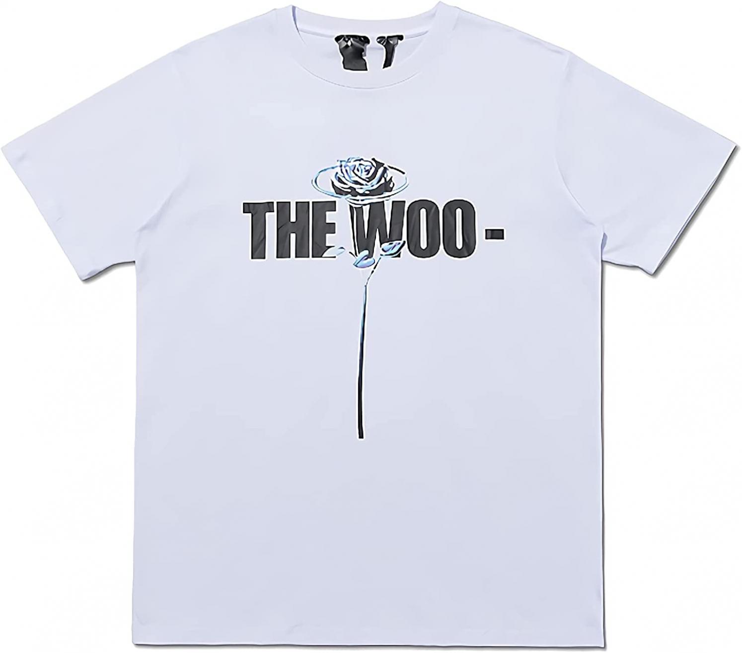 PED Men Shirt Woo Rose Print Big V Short-Sleeve T-Shirt Hip Hop Trend Tee for Women Youth