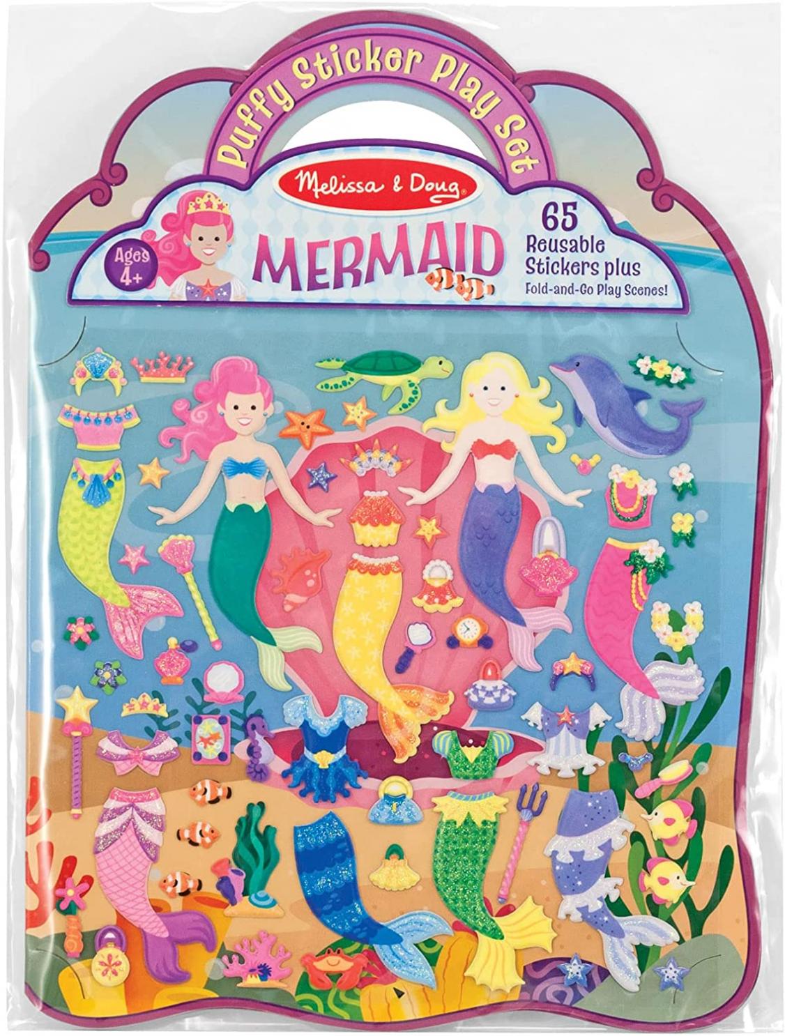 Melissa & Doug Puffy Sticker Activity Book: Mermaids - 65 Reusable Stickers - Kids Fashion Activities, Restickable Mermaid Sticker Book, Puffy Mermaid Removable Stickers For Kids Ages 4+