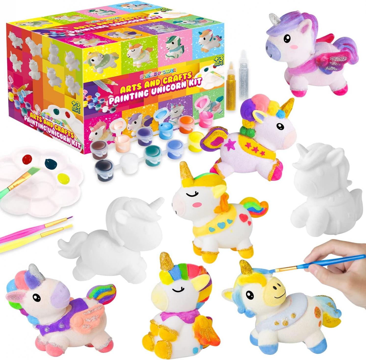 SpringFlower Unicorn Gift Toys for 3 4 5 6 7 8 Years Old Girls - Unicorn Arts and Crafts Painting kit Including 8 Cute Looking Unicorn Figures, DIY Creative Toy Gift for Kids