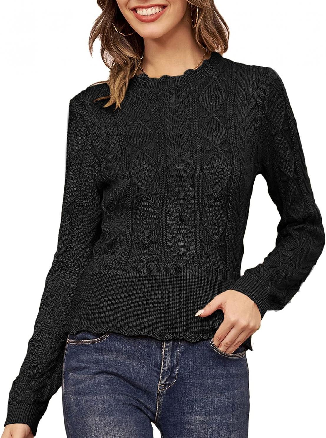 GRACE KARIN Womens Long Sleeve Sweater Cable Crew Neck Chunky Knitwear