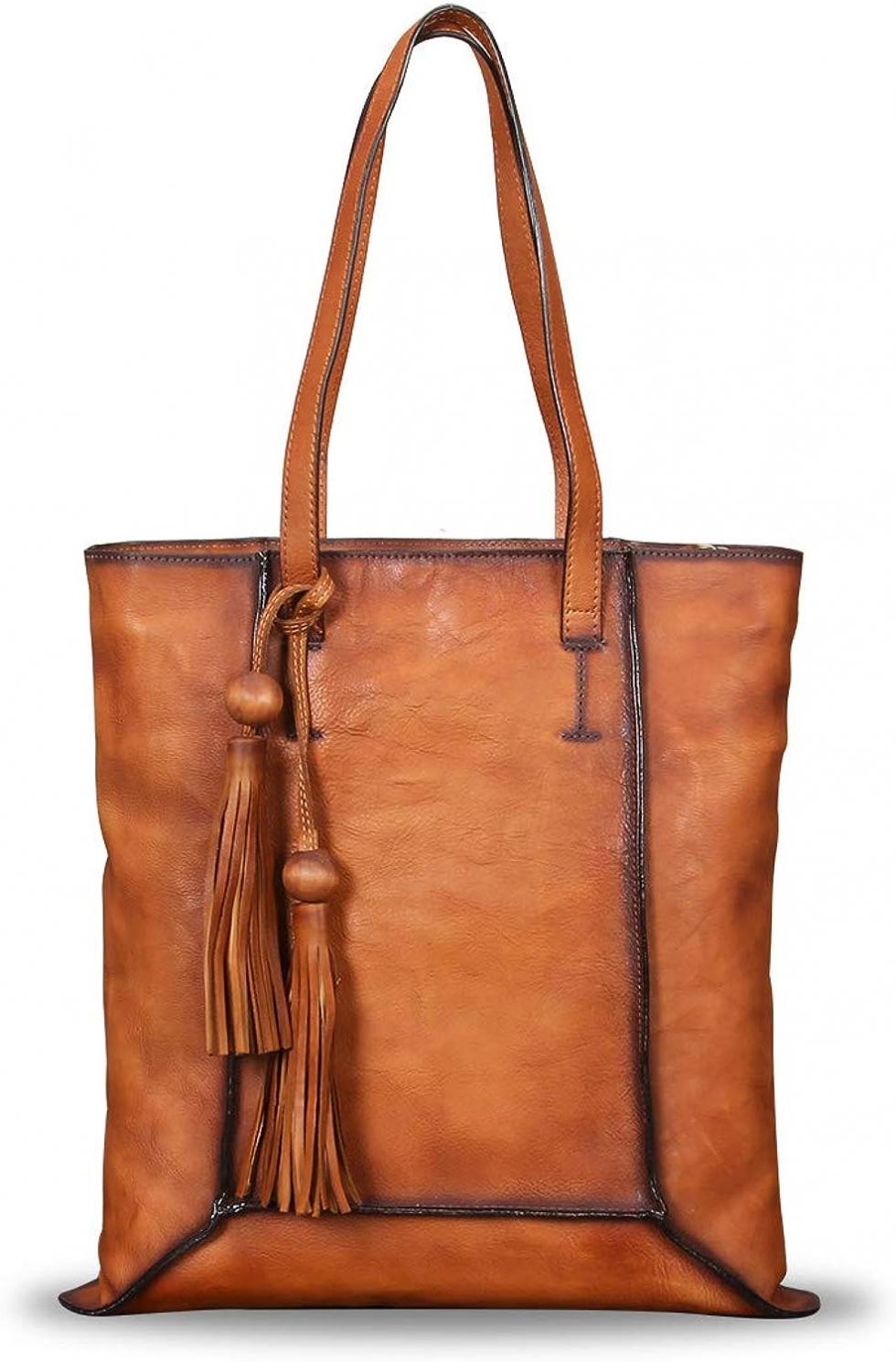 Geniune Leather Shoulder Bag for Women Vintage Handmade Top Handle Large Capacity Satchel