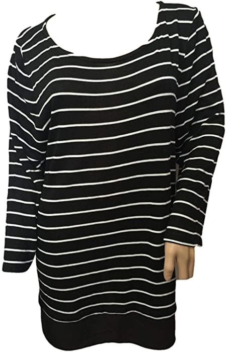 TALBOTS Striped Black and White Long Sweater Pullover Tunic TEE XL