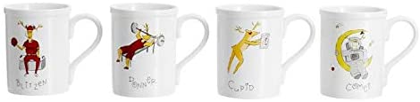 Santa's Reindeer Holiday Mugs, Set of 4 (Comet, Cupid, Donner and Blitzen) 12 oz.- Pottery Barn