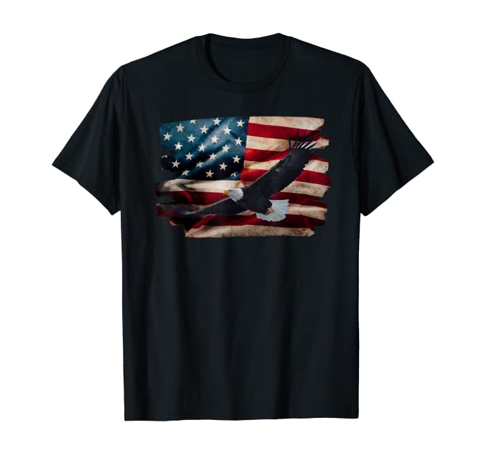 Flying Bald Eagle, American Flag, 4th of July, United States T-Shirt