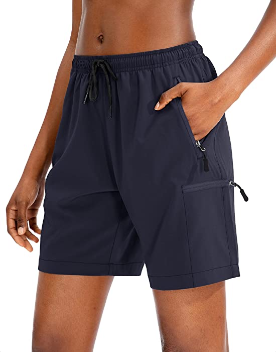 SANTINY Women's Hiking Cargo Shorts Quick Dry Lightweight Summer Shorts for Women Travel Athletic Golf with Zipper Pockets