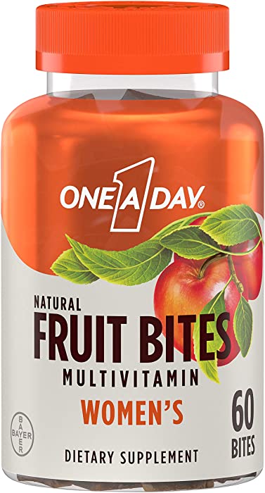 One A Day Women’s Natural Fruit Bites Multivitamin with Immune Health Support*, 60 Count (1 month supply), Gluten Free Vitamins for Women with Vitamin A, Vitamin D, Vitamin E, B6, B12, Biotin & more