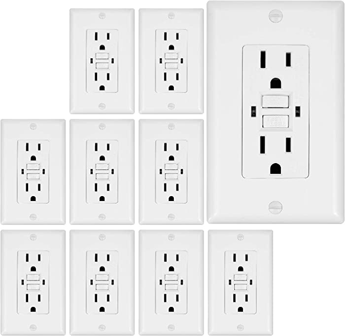 GFCI White Outlet Receptacle, Weather Resistant GFCI Outlet 20 Amp/125-Volt, Self-Test Function with LED Indicator 20 Amp GFCI Outlets, UL/cUL Listed, Wall Plate and Screws Included, 10 Pack