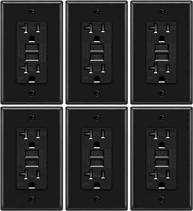 6 Pack - ELECTECK 20A/125V GFCI Outlet, Outdoor GFI Receptacle, Weather Resistant Ground Fault Circuit Interrupter, ETL Listed, Black