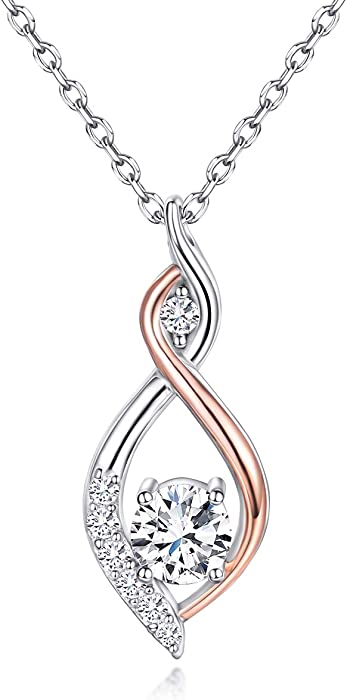 Silver Necklaces for Women 925 Sterling Silver Necklace Infinity Love Pendant CZ Diamond Necklace Women Jewelry Gifts for Valentine's Day