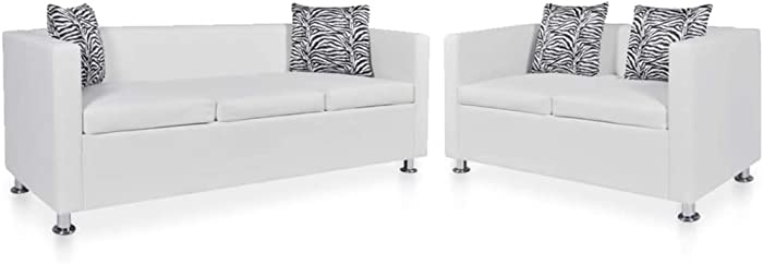 vidaXL Sofa Set 2-Seater and 3-Seater White Faux Leather