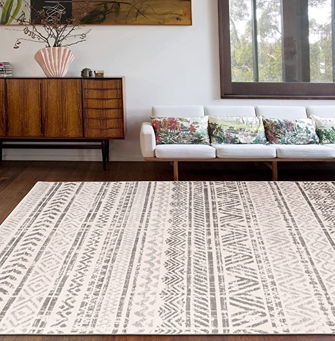 Rugshop Geometric Boho Perfect for high Traffic Areas of Your Living Room,Bedroom,Home Office,Kitchen Easy Cleaning Area Rug 5' x 7' Gray