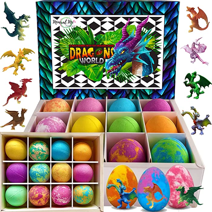 Bath Bombs for Kids with Toys Inside - Organic Bubble Bath Fizzies with Dragon Toy Surprises. Gentle and Kids Safe Bath Balls. Birthday Gifts for Kids - Boys, Girls