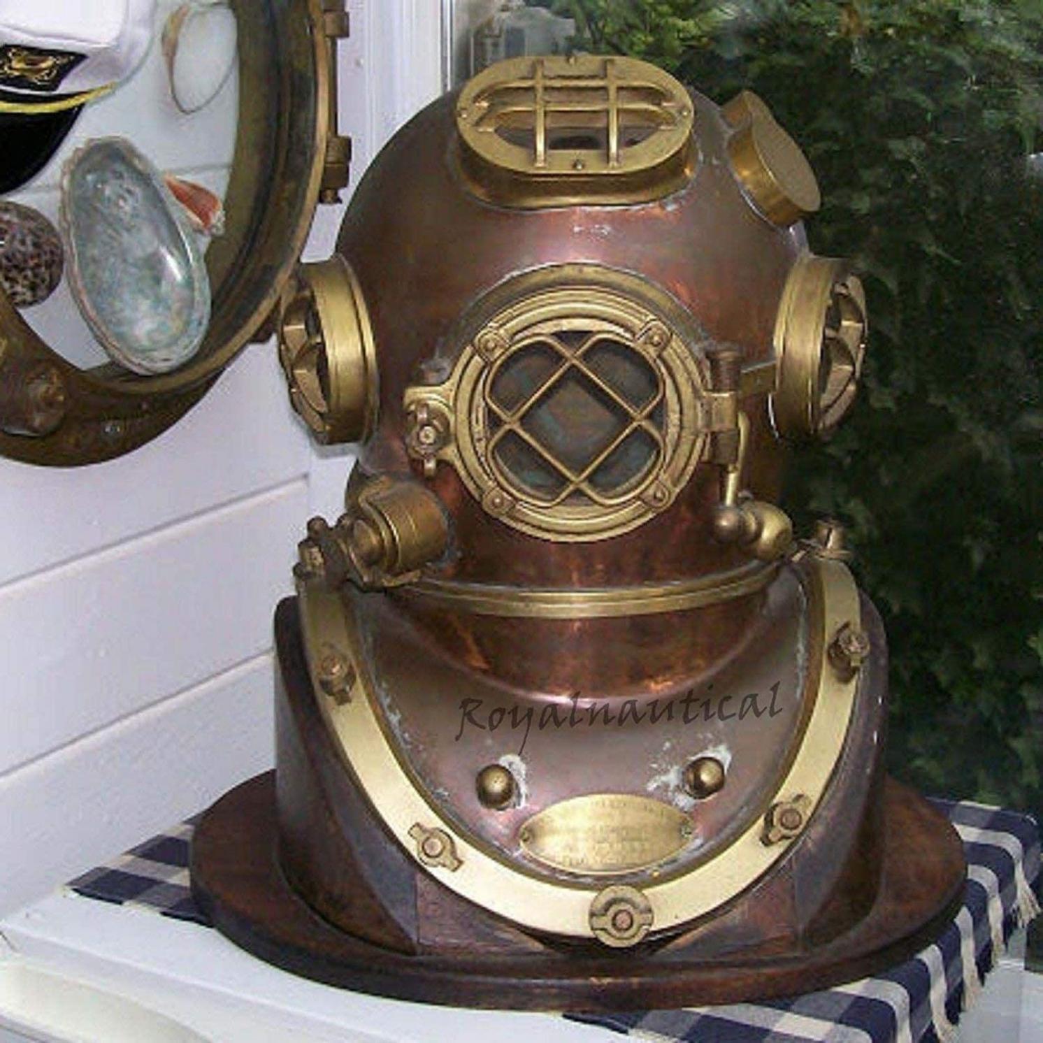 Max Engineering Enterprises Scuba Diving Divers Helmet U.S Navy Mark V Original Antique 18" Deep Sea Diver's Helmet