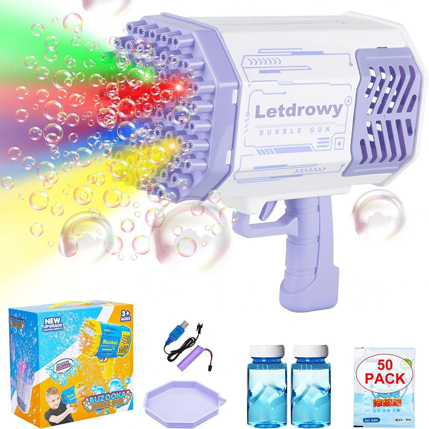 69 Hole Bubble Gun with 20.28OZ Bubble Solution - Letdrowy Bubble Machine Gun for Kids,Bubble Blower Machine,Big Bubble Machine for Parties,Birthday Gifts,Christmas.