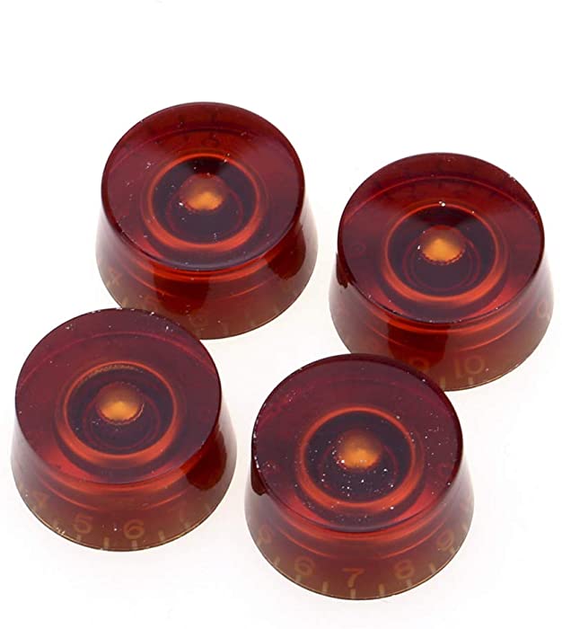 Musiclily Pro Metric Size 18 Spline Electric Guitar Speed Knobs for Epiphone Les Paul SG Asia Import Guitar Bass Split Shaft Pots Les Paul Style, Amber (Set of 4)