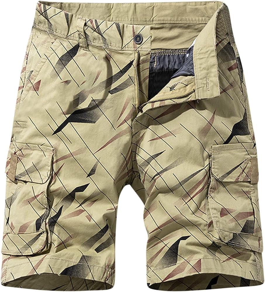 Mens Tactical Workout Shorts Cotton Camo Relaxed Fit Hiking Shorts Multi Pocket Outdoor Work Short