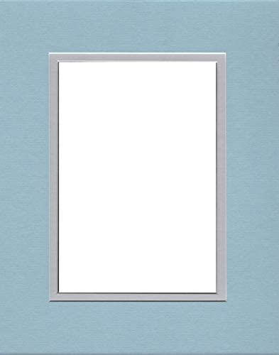 Pack of (5) 11x14 Double Acid Free White Core Picture Mats Cut for 8x10 Pictures in Sheer Blue and Nantucket Grey