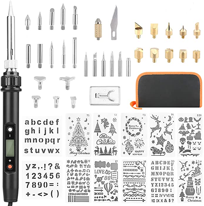 Number-one Wood Burning Kit 48Pcs LCD Woodburning Tools Digital Soldering Iron Rapid Heating Adjustable Temperature Soldering Pyrography Wood burning Pen, Embossing/Carving/Soldering Tip/Carrying Case