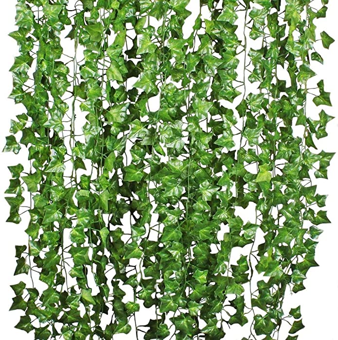 DearHouse 84 Feet 12 Strands Artificial Ivy Leaf Plants Vine Hanging Garland Fake Foliage Flowers Home Kitchen Garden Office Wedding Wall Decor, Green