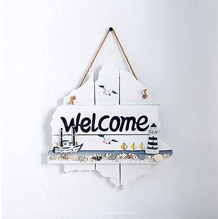 Welcome Sign for Front Door, Welcome Home Decorations Sign for Porch, Outdoor Sea Welcome Signs Plaque Wooden, Nautical Home Room Door Porch Hanging Decor Sign