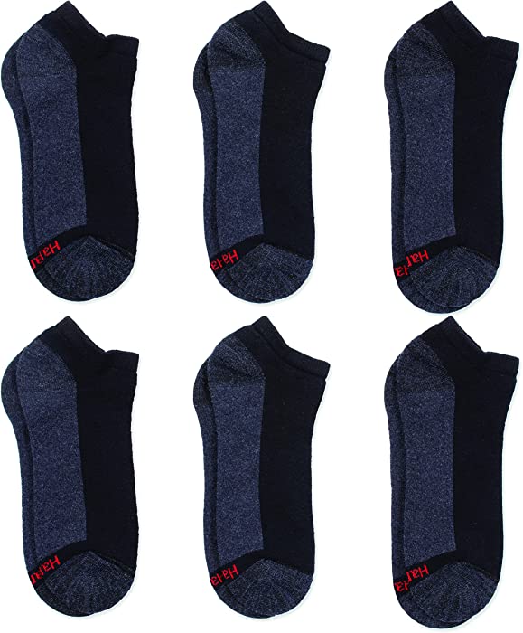 Hanes mens Socks, 6-pair Pack B T Max Cushion Low Cut, Black/Grey Foot Bottom, 12 14 US