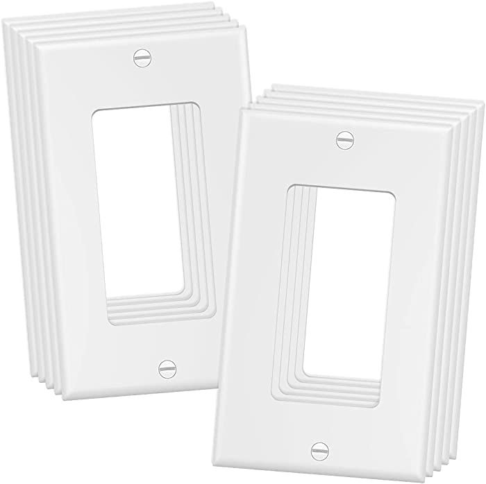 1-Gang Decorator Wall Plate Switch Cover Receptacle Outlet Cover Plates for Light Switches, Dimmers, GFCI, Receptacle, USB Outlet, White (10-Pack)