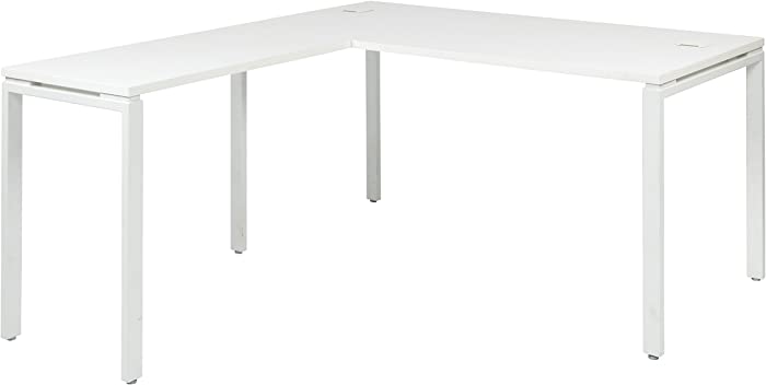 OSP Home Furnishings Prado Complete L-Shaped Desk With Laminate Top and Metal Legs, White