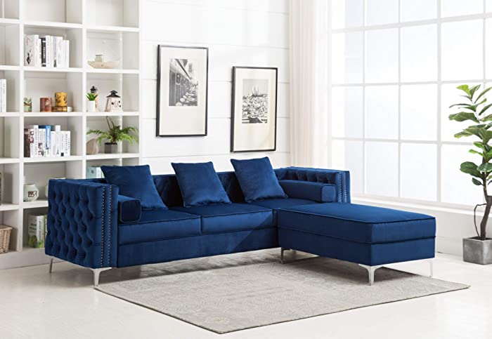 Legend Vansen Living Room Sets with Ottoman Velvet Reversible Sectional, 104", Blue
