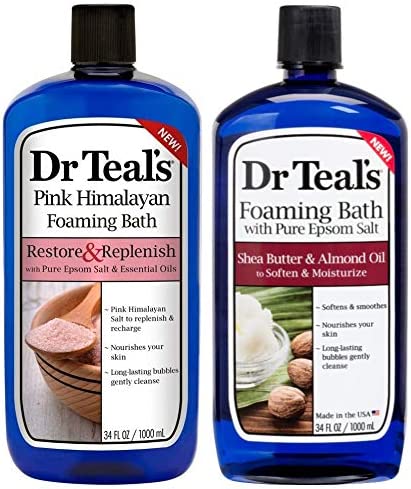 Dr Teal's Foaming Bath Combo Pack (68 fl oz Total), Restore & Replenish with Pink Himalayan, and Soften & Moisturize with Shea Butter & Almond Oil