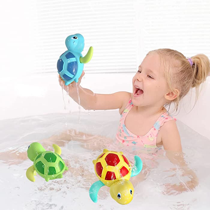HEMRLY Bath Toys, Baby Girl Toys Bath Toys for Toddlers 1-3, Baby Girl Toys Bathtub Turtle Toys, Cute Multi Colors Floating Bath Animal Toys for Kids Toddlers, Swimming Toys for Boys and Girls-[3 Pcs]