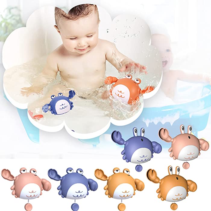 LOYE Baby Bath Toys Baby Children Water Play Rope Wind Up Clockwork Crab Cartoon Bathtub Swimming Pool Toys Boys & Girls Water Bath Toy Gifts Age 1-8 (A, One Size)