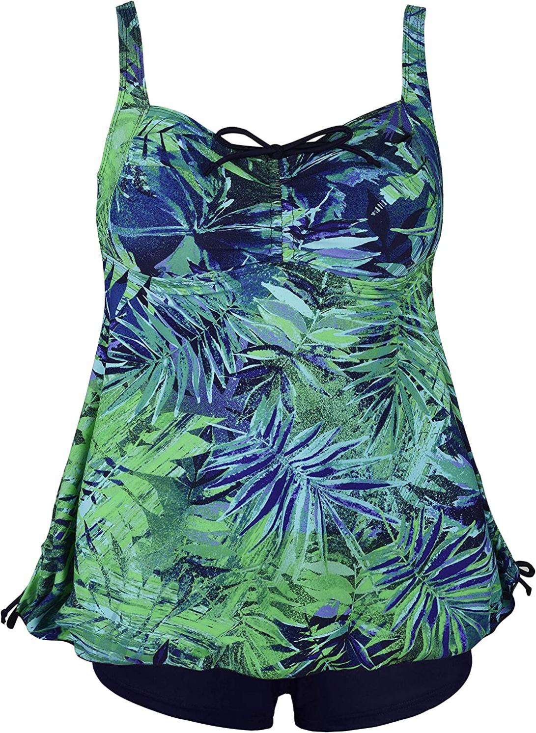 Septangle Women Plus Size Bathing Suits Paisley Print Two Piece Swimsuit Tankini Swimwear