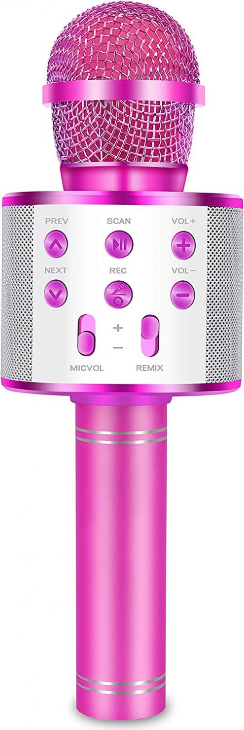 IJO Kids Karaoke Microphone-Handheld Bluetooth Wireless Mic Singing Toys-Gifts for Age 3 4 5 6 7 8 9 10 Years Old Girls and Boys(Rose Red)