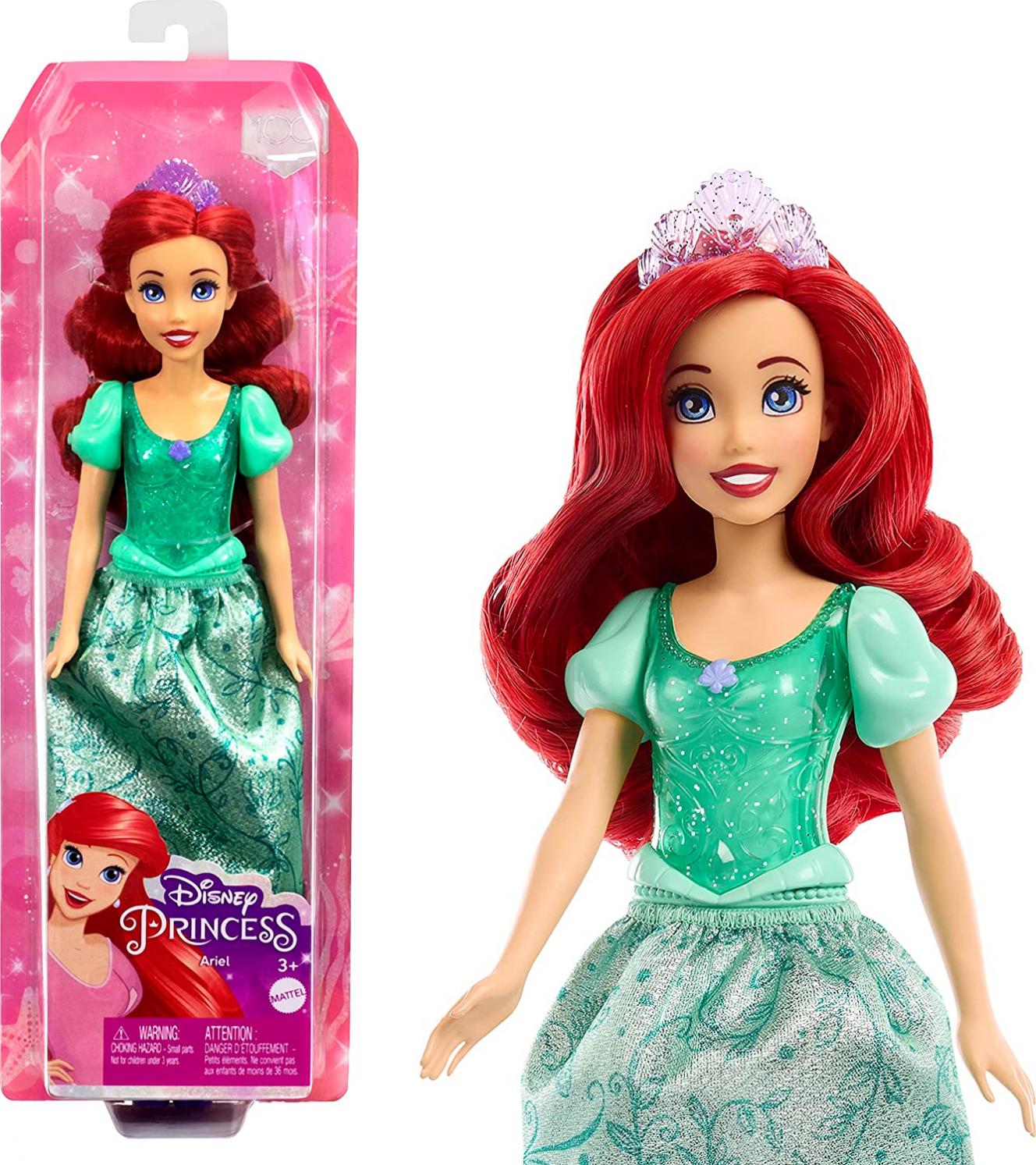 Disney Princess Ariel Fashion Doll, New for 2023, Sparkling Look with Red Hair, Blue Eyes & Tiara Accessory