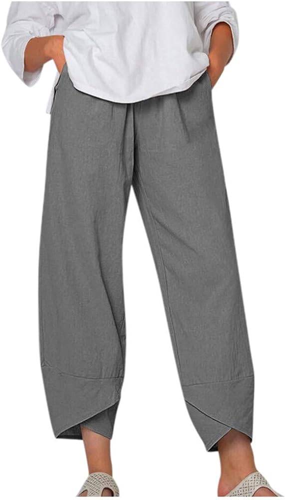 Ceboyel Women Bohemian Linen Harem Pants High Waist Flowy Vintage Trousers Boho Baggy Pants Summer Casual Outfits 2023