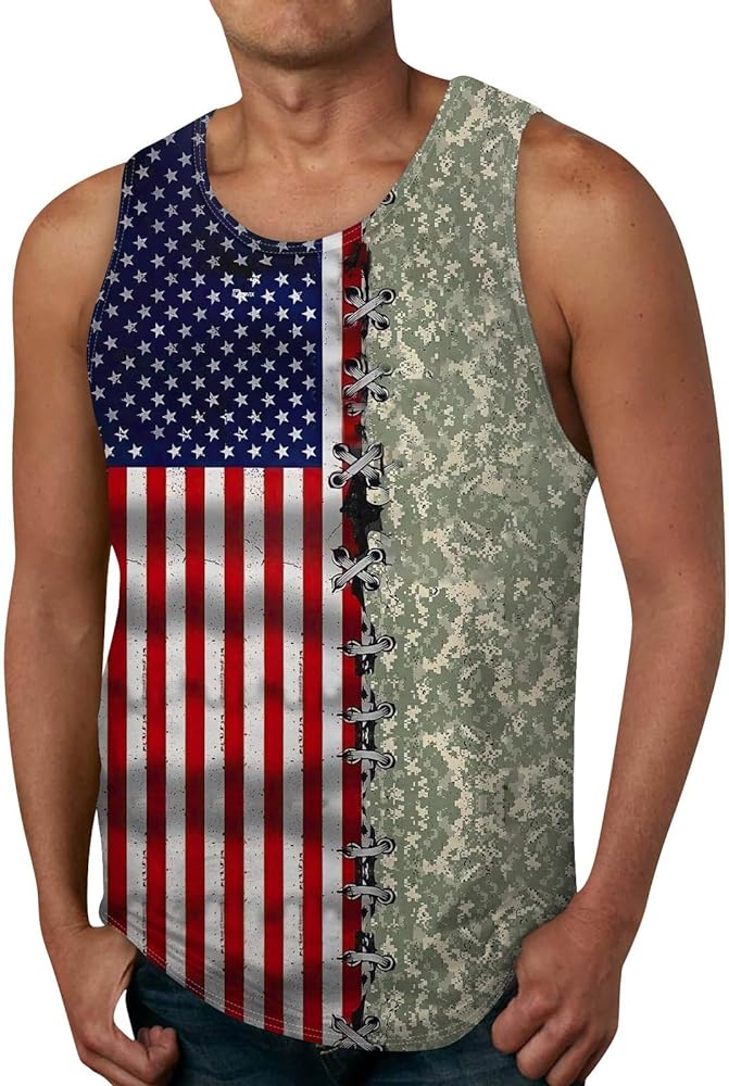 4th of July Shirts for Men Sleeveless Casual Graphic Patriotic USA Tank Tops