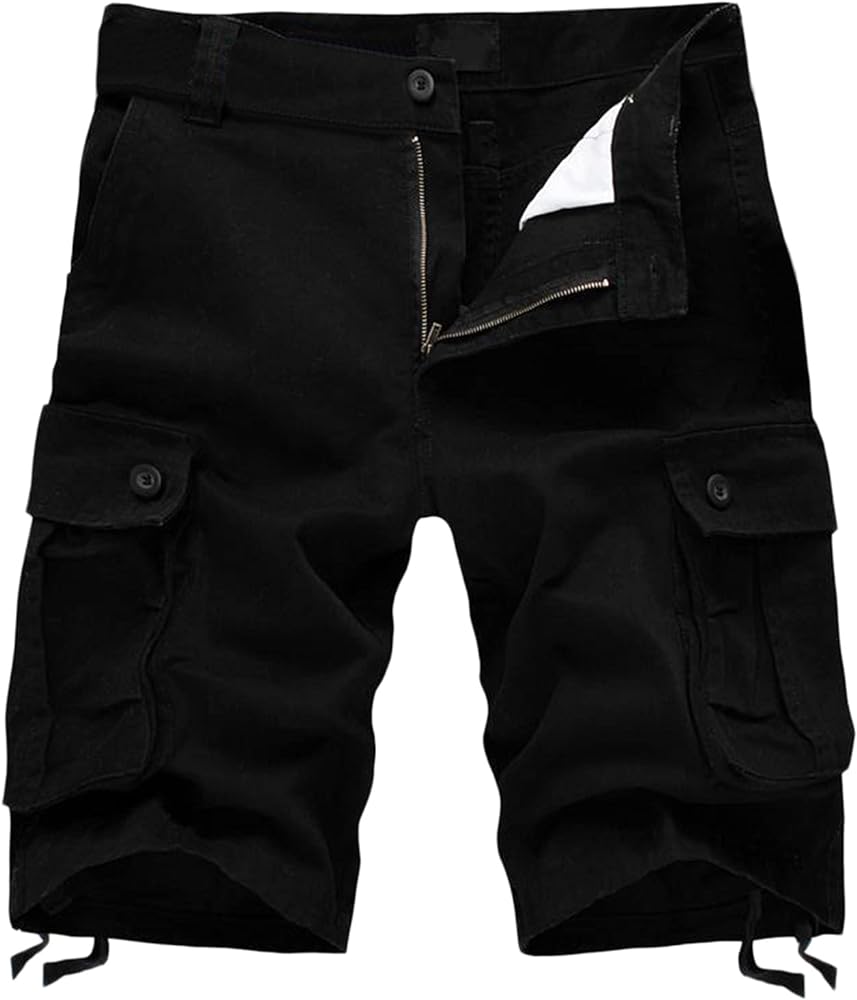 Mens Casual Elastic Waist Pants Color and with Multi-Pocket Summer Fashion Men's Pants Stretch Short with Pockets