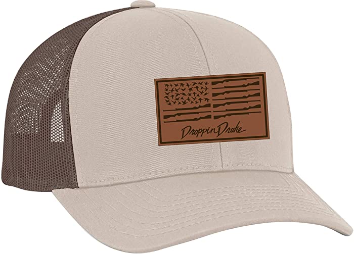 Droppin Drake Men's Duck Flag Laser Engraved Leather Patch Trucker Hat