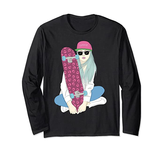 Girls Skate Skateboard Skateboarding Do A Kickflip Girl Long Sleeve T-Shirt