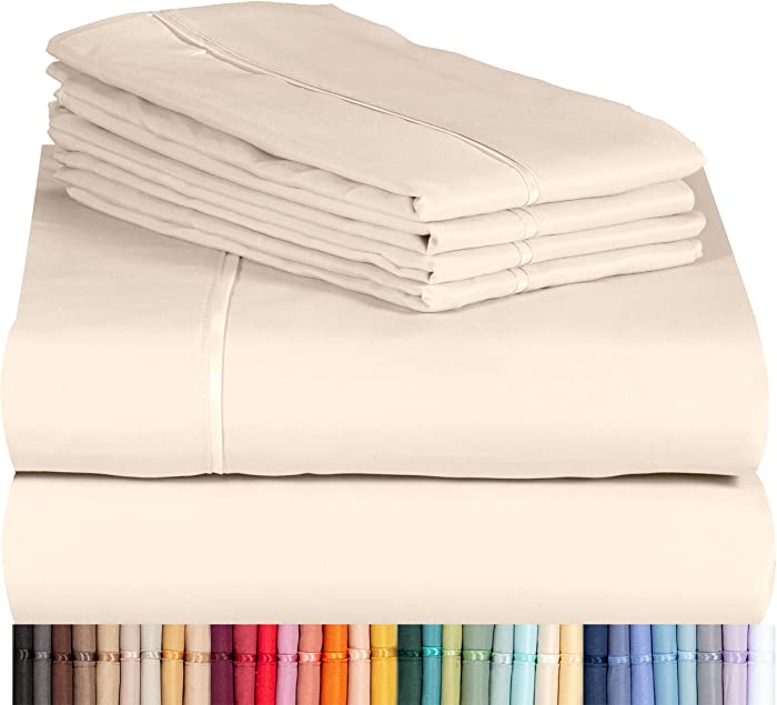 LuxClub 6 PC Sheet Set Bamboo Sheets Deep Pockets 18" Eco Friendly Wrinkle Free Sheets Machine Washable Hotel Bedding Silky Soft - Cream Queen