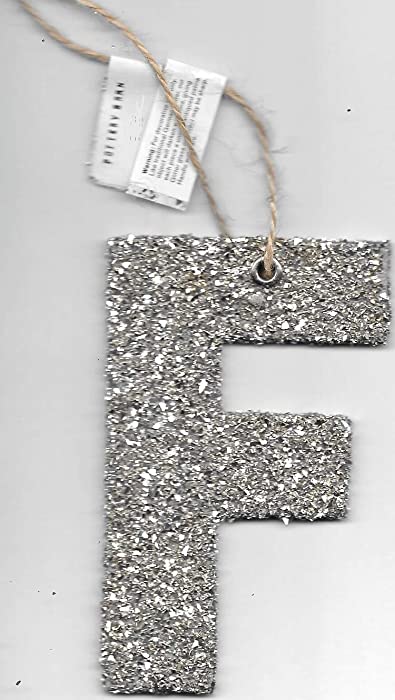 Pottery Barn Alphabet Initial Letter -F- Silver Glitter Christmas Ornament, 4 inch x 2.5 inch