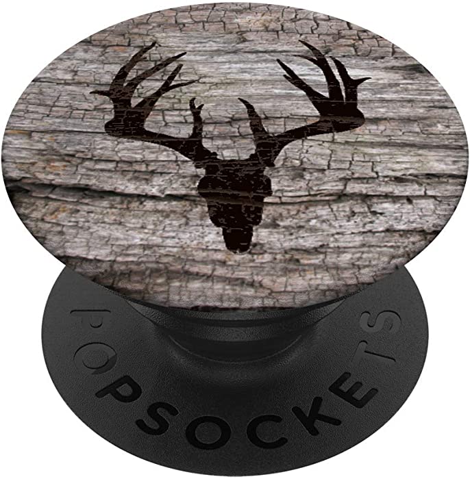 Whitetail Deer Buck Skull Booner Antlers Woodgrain Woodburn PopSockets PopGrip: Swappable Grip for Phones & Tablets
