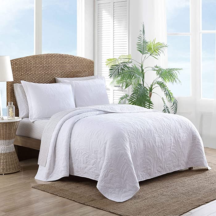 Tommy Bahama Home | Costa Sera Collection | Soft and Breathable, Quilt Bedpsread Coverlet Seasons, Pre-Washed for Added Softness, Queen, White