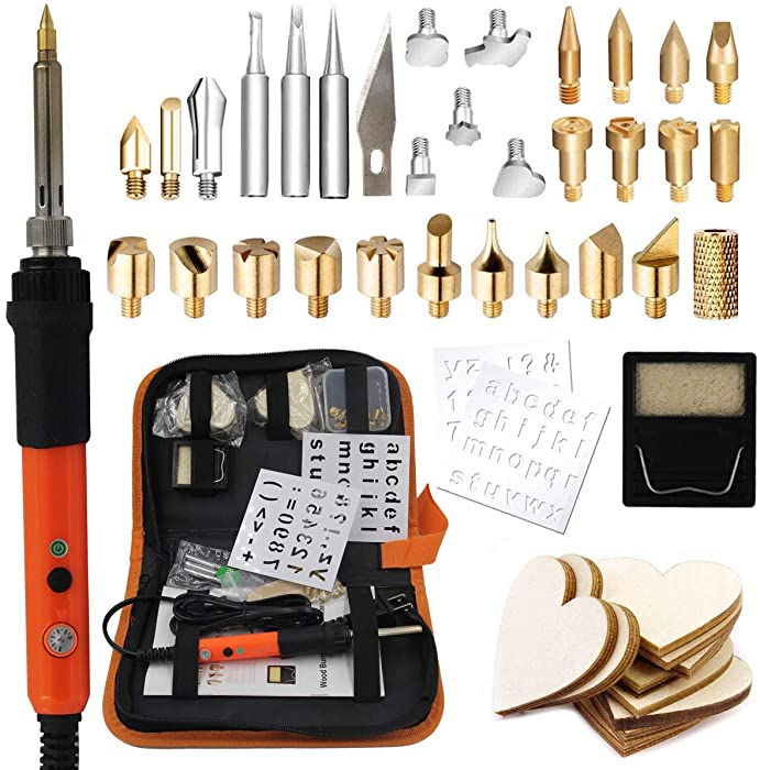 Soldering Iron Kit with Pyrography Pen 47 in 1 Pyrography Wood Burning Tool 31pcs Wood Burning Tips Temperature Adjustable from 200°C to 450°C