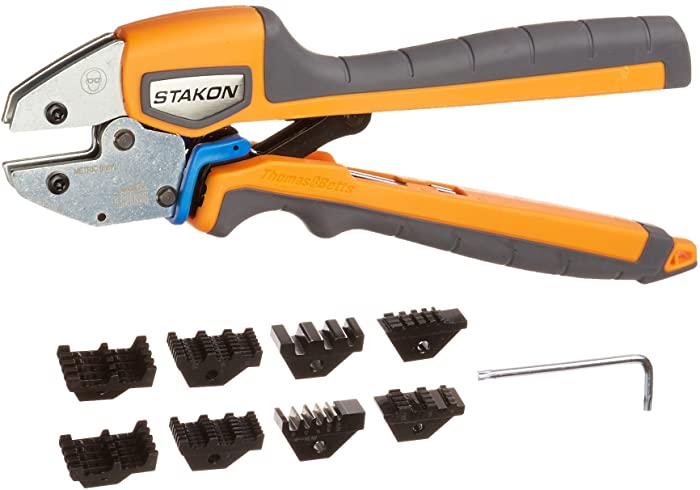 Thomas & Betts ERG4 Sta-Kon Ergonomic Crimp Tool for Installing Wire Ferrules, 26-1/0 AWG, Orange/Black Handle