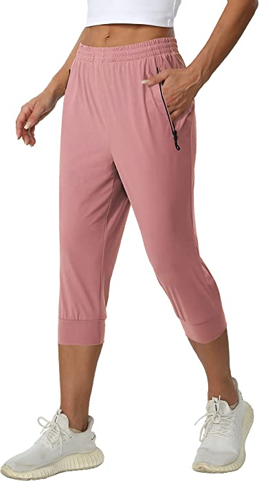 Cakulo Women's Workout Tennis Joggers Capri Pants Quick Dry Plus Size Athletic Crop Lounge Pants with Zipper Pockets